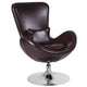 Brown LeatherSoft |#| Brown LeatherSoft Swivel Side Reception Chair with Bowed Seat - Guest Seating