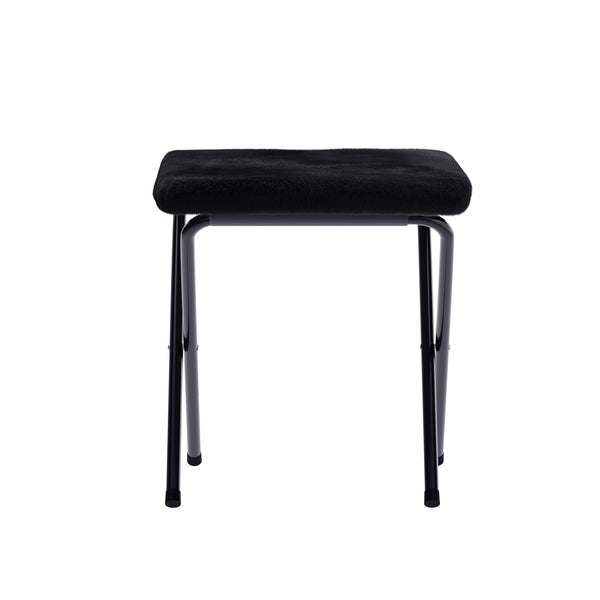 Black Fabric/Black Frame |#| Double Folding Faux Fur Saucer Chair with 2 Ottomans - Black/Black