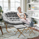 Gray Fabric/Soft Gold Frame |#| Double Folding Faux Fur Saucer Chair with 2 Ottomans - Gray/Soft Gold