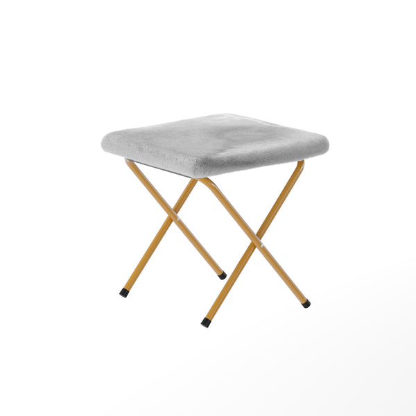 Gray Fabric/Soft Gold Frame |#| Double Folding Faux Fur Saucer Chair with 2 Ottomans - Gray/Soft Gold