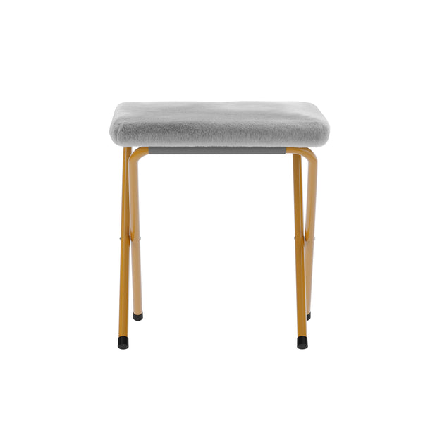 Gray Fabric/Soft Gold Frame |#| Double Folding Faux Fur Saucer Chair with 2 Ottomans - Gray/Soft Gold