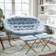 Aqua Fabric/Soft Gold Frame |#| Double Folding Faux Fur Saucer Chair with 2 Ottomans - Dusty Aqua/Soft Gold