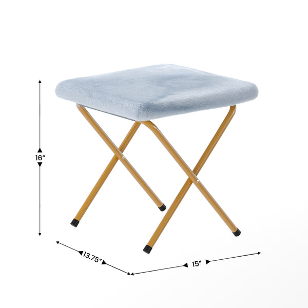 Aqua Fabric/Soft Gold Frame |#| Double Folding Faux Fur Saucer Chair with 2 Ottomans - Dusty Aqua/Soft Gold