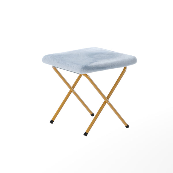Aqua Fabric/Soft Gold Frame |#| Double Folding Faux Fur Saucer Chair with 2 Ottomans - Dusty Aqua/Soft Gold
