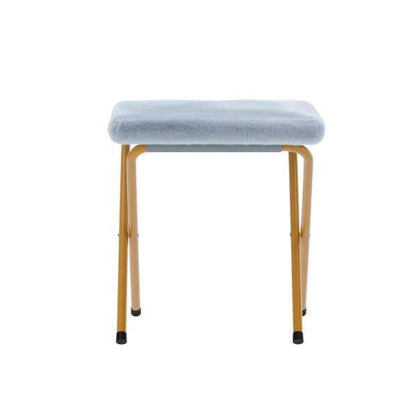 Aqua Fabric/Soft Gold Frame |#| Double Folding Faux Fur Saucer Chair with 2 Ottomans - Dusty Aqua/Soft Gold
