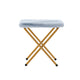 Aqua Fabric/Soft Gold Frame |#| Double Folding Faux Fur Saucer Chair with 2 Ottomans - Dusty Aqua/Soft Gold