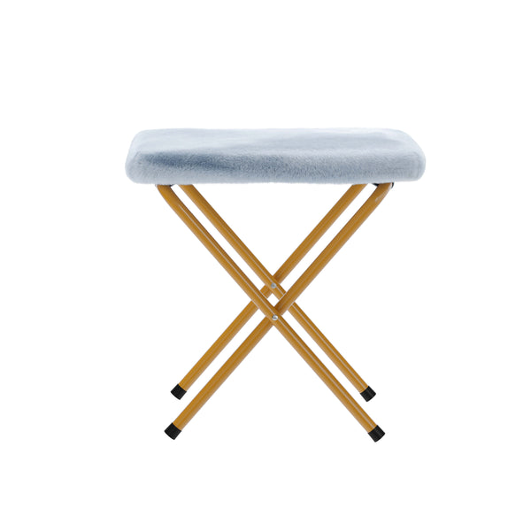 Aqua Fabric/Soft Gold Frame |#| Double Folding Faux Fur Saucer Chair with 2 Ottomans - Dusty Aqua/Soft Gold