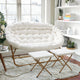 Ivory Faux Shearling Fabric/Soft Gold Frame |#| Double Folding Faux Shearling Saucer Chair with 2 Ottomans - Ivory/Soft Gold