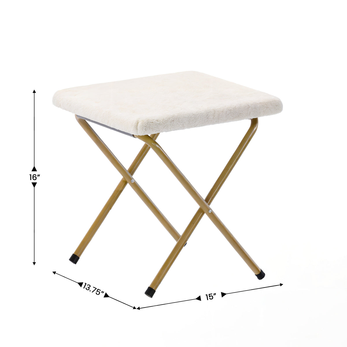 Ivory Faux Shearling Fabric/Soft Gold Frame |#| Double Folding Faux Shearling Saucer Chair with 2 Ottomans - Ivory/Soft Gold