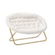 Ivory Faux Shearling Fabric/Soft Gold Frame |#| Double Folding Faux Shearling Saucer Chair with 2 Ottomans - Ivory/Soft Gold