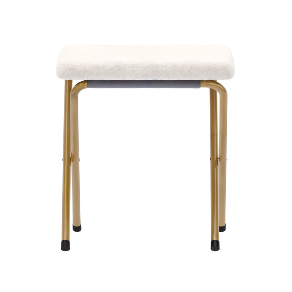 Ivory Faux Shearling Fabric/Soft Gold Frame |#| Double Folding Faux Shearling Saucer Chair with 2 Ottomans - Ivory/Soft Gold