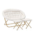 Eleanor Portable Folding Upholstered Double Saucer Chair with a Steel Frame and 2 Folding Ottomans for Dorm, Living Room, or Bedroom