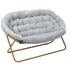 Gray Fabric/Soft Gold Frame |#| Folding Faux Fur Double Saucer Chair with Steel Frame - Gray/Soft Gold