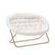 Ivory Faux Shearling Fabric/Soft Gold Frame |#| Folding Faux Shearling Double Saucer Chair with Steel Frame - Ivory/Soft Gold