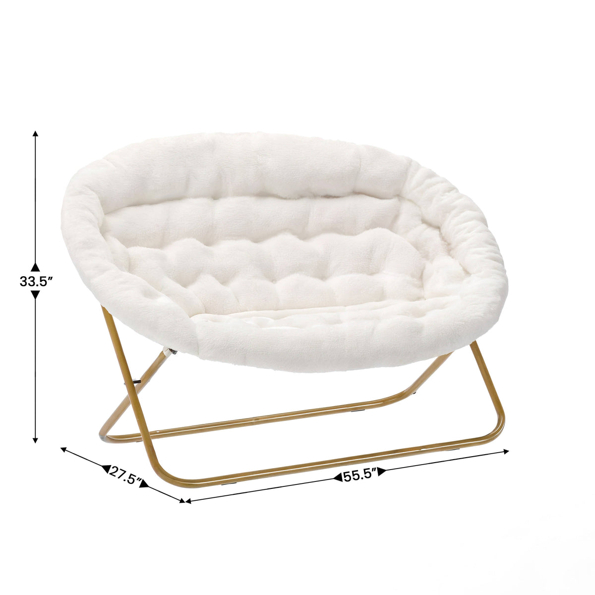 Ivory Faux Shearling Fabric/Soft Gold Frame |#| Folding Faux Shearling Double Saucer Chair with Steel Frame - Ivory/Soft Gold