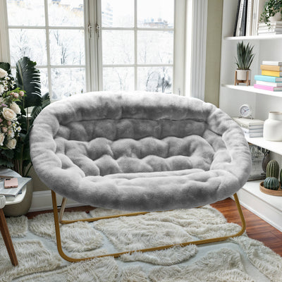 Folding Faux Fur Double Saucer Chair with Steel Frame - View 2