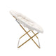 Ivory Faux Shearling Fabric/Soft Gold Frame |#| Folding Faux Shearling Double Saucer Chair with Steel Frame - Ivory/Soft Gold