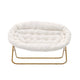 Ivory Faux Shearling Fabric/Soft Gold Frame |#| Folding Faux Shearling Double Saucer Chair with Steel Frame - Ivory/Soft Gold