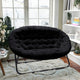 Black Fabric/Black Frame |#| Folding Faux Fur Double Saucer Chair with Steel Frame - Black/Black