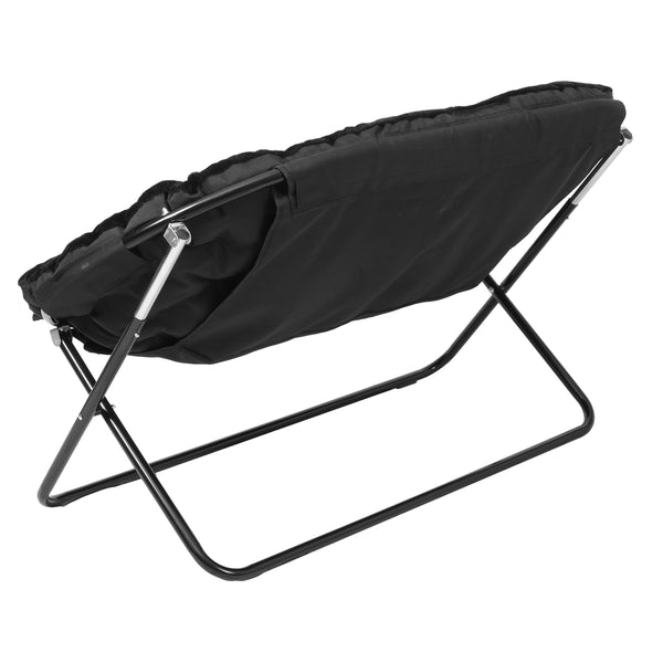 Black Fabric/Black Frame |#| Folding Faux Fur Double Saucer Chair with Steel Frame - Black/Black