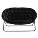 Black Fabric/Black Frame |#| Folding Faux Fur Double Saucer Chair with Steel Frame - Black/Black