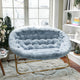 Aqua Fabric/Soft Gold Frame |#| Folding Faux Fur Double Saucer Chair with Steel Frame - Dusty Aqua/Soft Gold