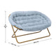 Aqua Fabric/Soft Gold Frame |#| Folding Faux Fur Double Saucer Chair with Steel Frame - Dusty Aqua/Soft Gold