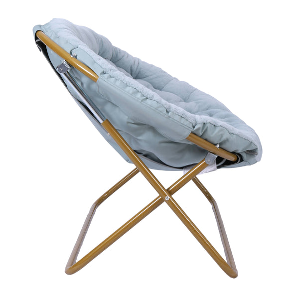 Aqua Fabric/Soft Gold Frame |#| Folding Faux Fur Double Saucer Chair with Steel Frame - Dusty Aqua/Soft Gold