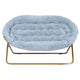 Aqua Fabric/Soft Gold Frame |#| Folding Faux Fur Double Saucer Chair with Steel Frame - Dusty Aqua/Soft Gold