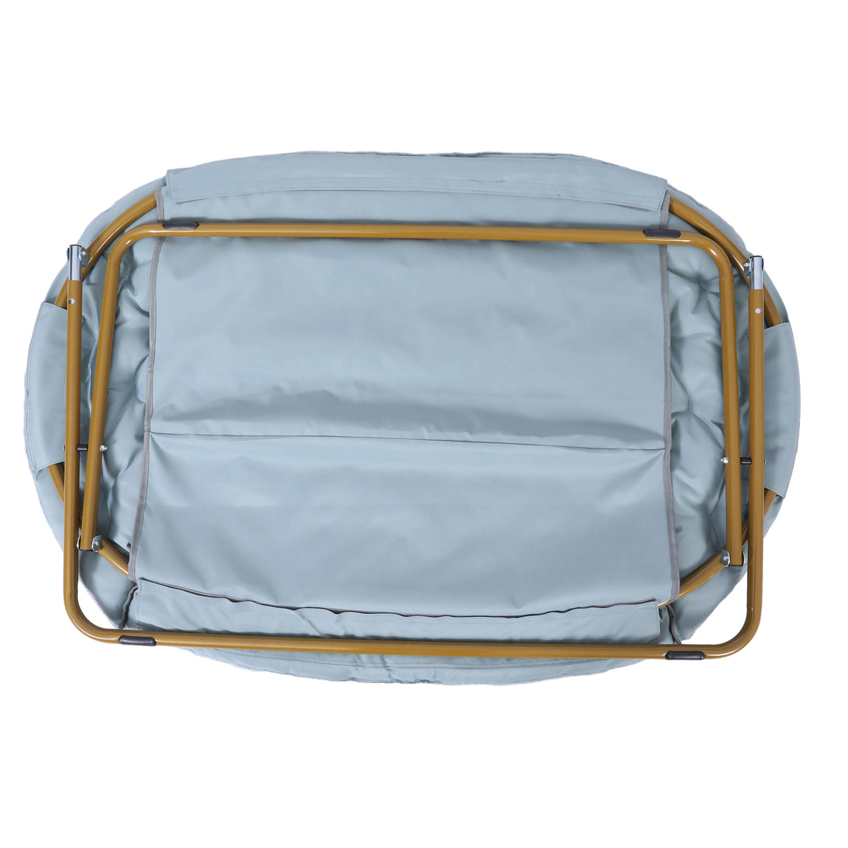 Aqua Fabric/Soft Gold Frame |#| Folding Faux Fur Double Saucer Chair with Steel Frame - Dusty Aqua/Soft Gold