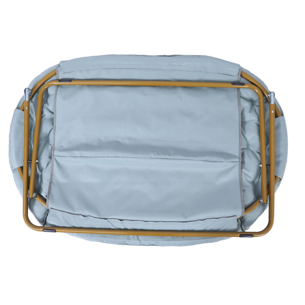 Aqua Fabric/Soft Gold Frame |#| Folding Faux Fur Double Saucer Chair with Steel Frame - Dusty Aqua/Soft Gold