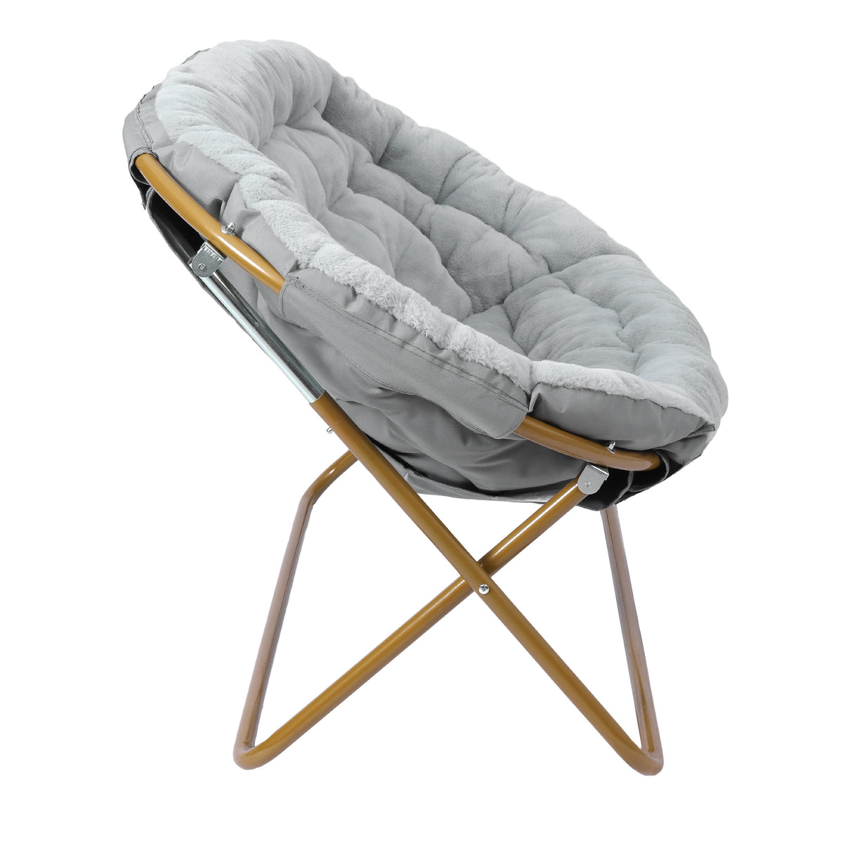 Gray Fabric/Soft Gold Frame |#| Folding Faux Fur Double Saucer Chair with Steel Frame - Gray/Soft Gold