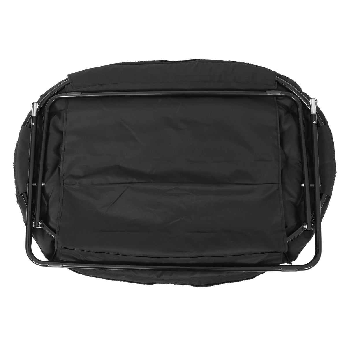 Black Fabric/Black Frame |#| Folding Faux Fur Double Saucer Chair with Steel Frame - Black/Black