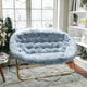 Aqua Fabric/Soft Gold Frame |#| Folding Faux Fur Double Saucer Chair with Steel Frame - Dusty Aqua/Soft Gold