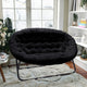 Black Fabric/Black Frame |#| Folding Faux Fur Double Saucer Chair with Steel Frame - Black/Black
