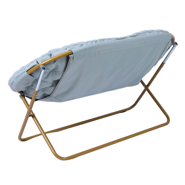 Aqua Fabric/Soft Gold Frame |#| Folding Faux Fur Double Saucer Chair with Steel Frame - Dusty Aqua/Soft Gold