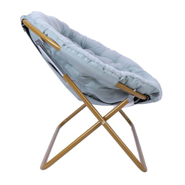 Aqua Fabric/Soft Gold Frame |#| Folding Faux Fur Double Saucer Chair with Steel Frame - Dusty Aqua/Soft Gold