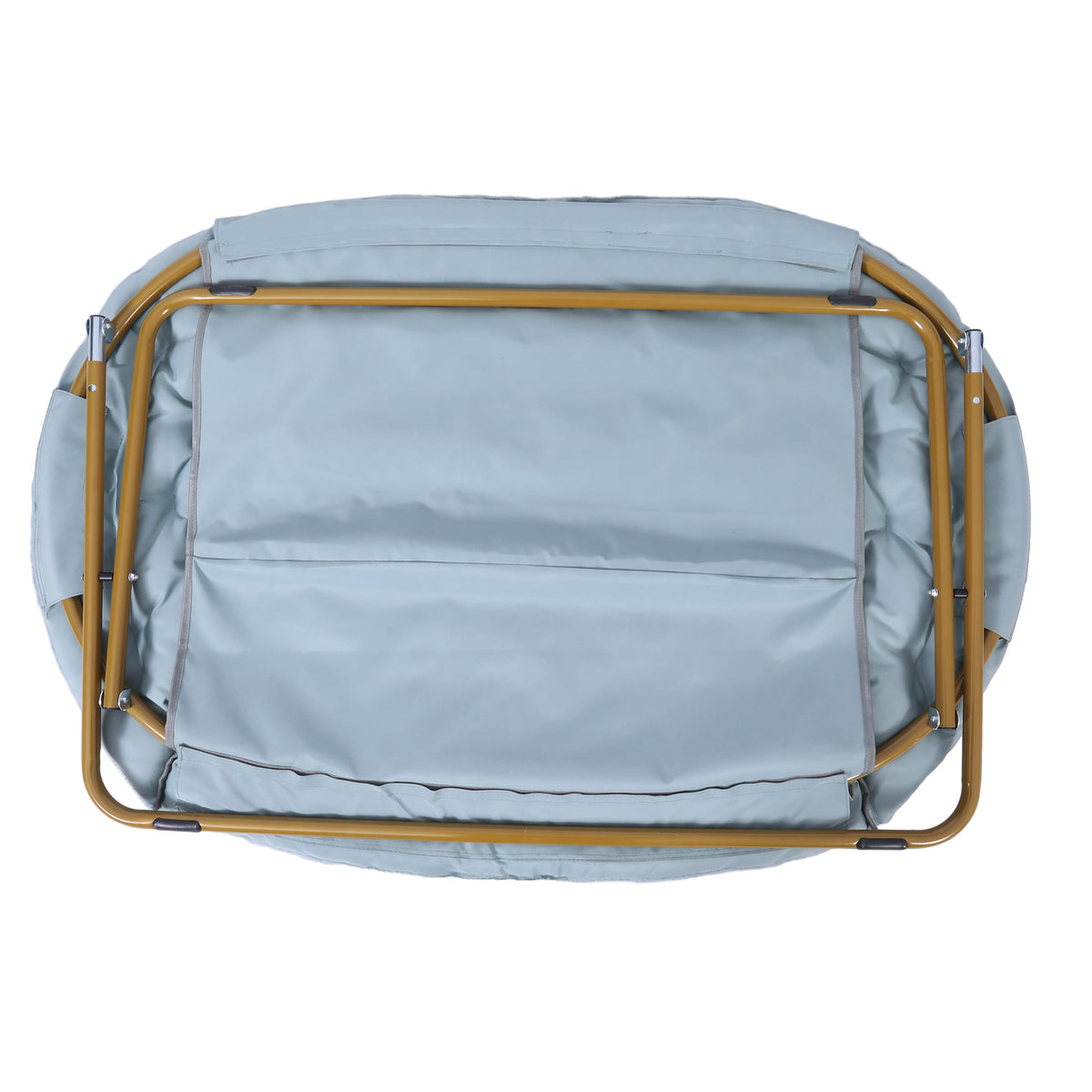 Aqua Fabric/Soft Gold Frame |#| Folding Faux Fur Double Saucer Chair with Steel Frame - Dusty Aqua/Soft Gold