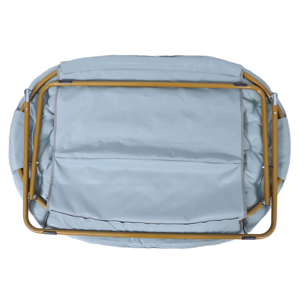 Aqua Fabric/Soft Gold Frame |#| Folding Faux Fur Double Saucer Chair with Steel Frame - Dusty Aqua/Soft Gold