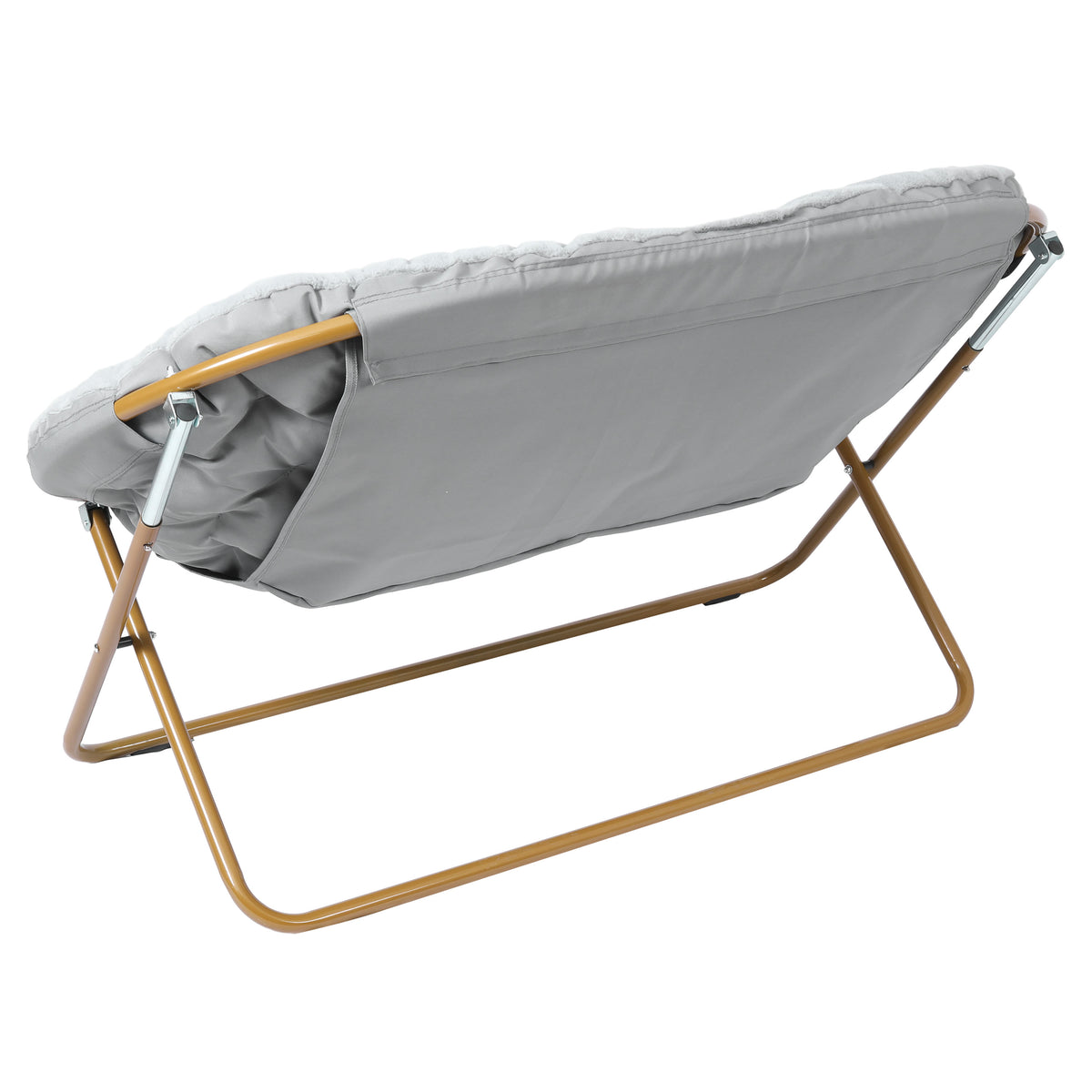 Gray Fabric/Soft Gold Frame |#| Folding Faux Fur Double Saucer Chair with Steel Frame - Gray/Soft Gold