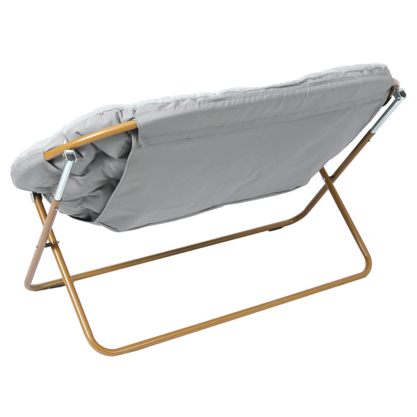 Gray Fabric/Soft Gold Frame |#| Folding Faux Fur Double Saucer Chair with Steel Frame - Gray/Soft Gold