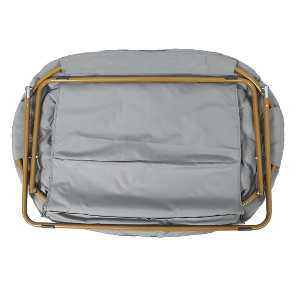 Gray Fabric/Soft Gold Frame |#| Folding Faux Fur Double Saucer Chair with Steel Frame - Gray/Soft Gold