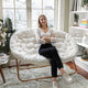 Ivory Faux Shearling Fabric/Soft Gold Frame |#| Folding Faux Shearling Double Saucer Chair with Steel Frame - Ivory/Soft Gold