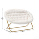 Ivory Faux Shearling Fabric/Soft Gold Frame |#| Folding Faux Shearling Double Saucer Chair with Steel Frame - Ivory/Soft Gold