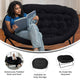 Black Fabric/Black Frame |#| Folding Faux Fur Double Saucer Chair with Steel Frame - Black/Black