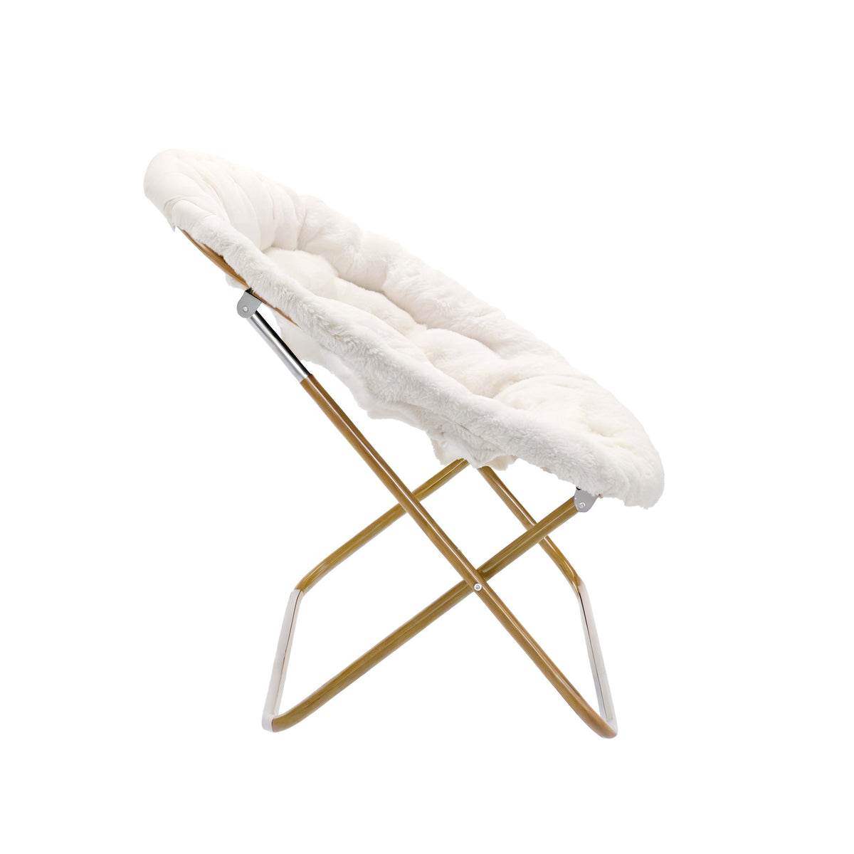 Ivory Faux Shearling Fabric/Soft Gold Frame |#| Folding Faux Shearling Double Saucer Chair with Steel Frame - Ivory/Soft Gold