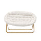Ivory Faux Shearling Fabric/Soft Gold Frame |#| Folding Faux Shearling Double Saucer Chair with Steel Frame - Ivory/Soft Gold