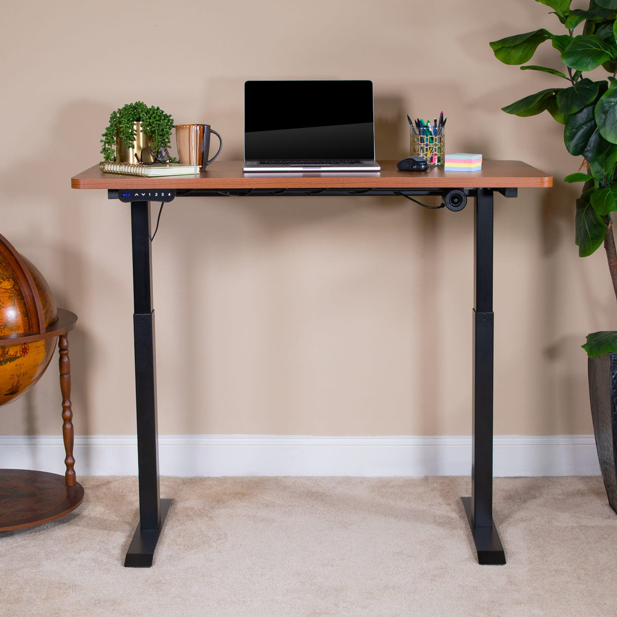 Mahogany |#| Electric Height Adjustable Standing Desk - 48inch Wide x 24inch Deep (Mahogany)