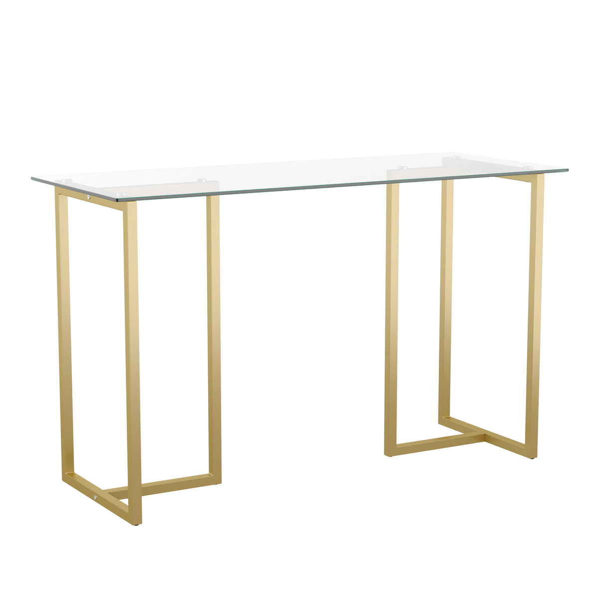 Clear Top/Polished Brass Frame |#| Tempered Glass Top Home Office Desk with Steel Frame in Polished Brass