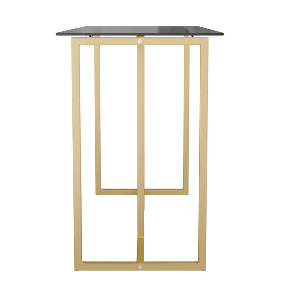 Clear Top/Polished Brass Frame |#| Tempered Glass Top Home Office Desk with Steel Frame in Polished Brass